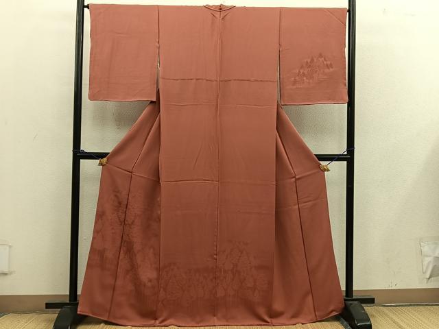 平和屋着物■無地絵羽訪問着 樹林文 赤丹色 正絹 逸品 BAAX4518mz