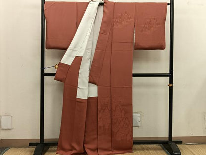 平和屋着物■無地絵羽訪問着 樹林文 赤丹色 正絹 逸品 BAAX4518mz