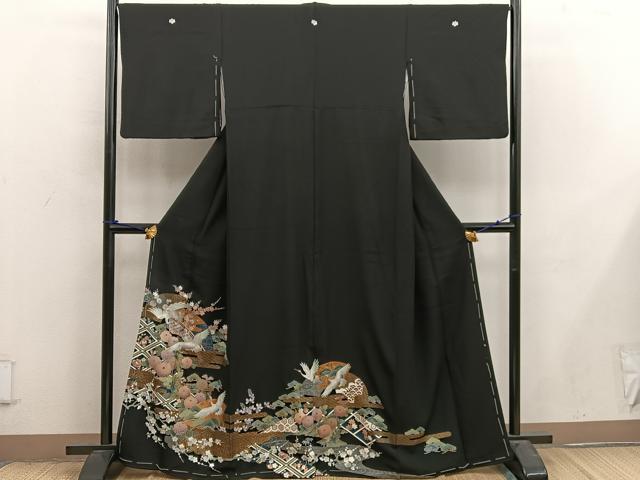 平和屋着物■豪華黒留袖 飛鶴花文 金彩 正絹 逸品 BAAX4520mz