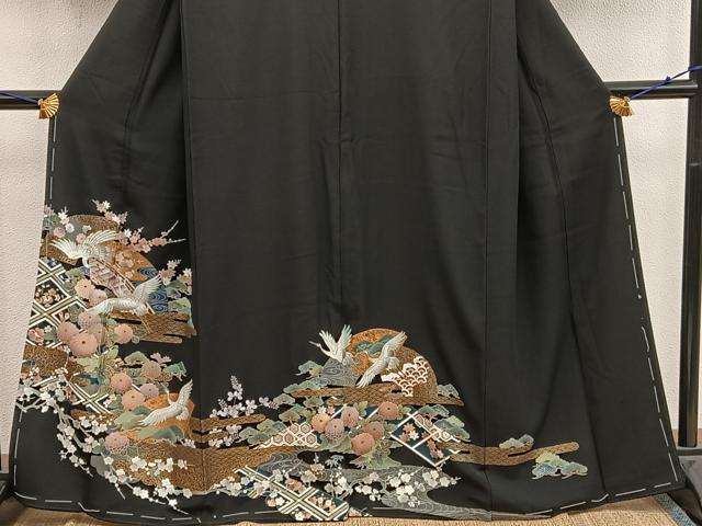 平和屋着物■豪華黒留袖 飛鶴花文 金彩 正絹 逸品 BAAX4520mz