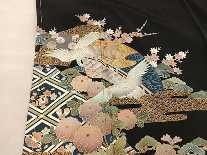 平和屋着物■豪華黒留袖 飛鶴花文 金彩 正絹 逸品 BAAX4520mz