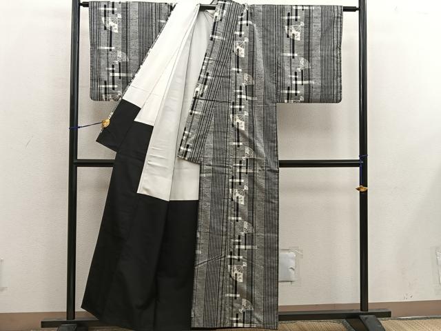 平和屋着物□上質な紬 扇面間道 正絹 逸品 BAAX4521mz