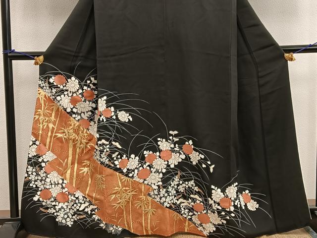 平和屋着物■豪華黒留袖 駒刺繍 笹竹花文 金彩 正絹 逸品 BAAX4522mz