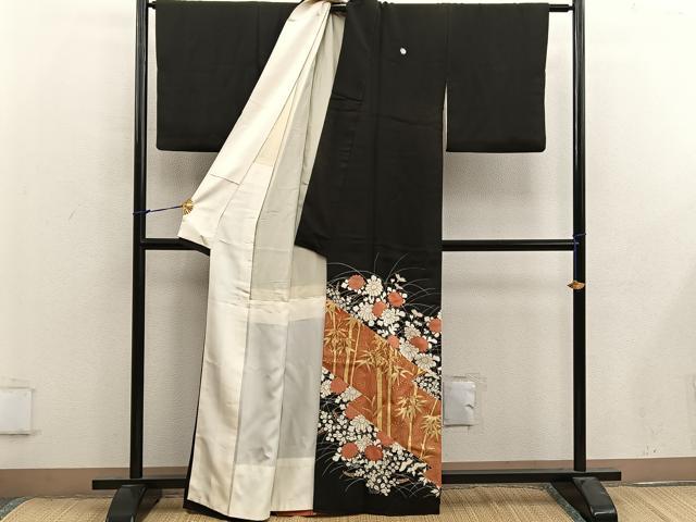 平和屋着物■豪華黒留袖 駒刺繍 笹竹花文 金彩 正絹 逸品 BAAX4522mz