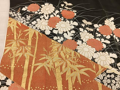 平和屋着物■豪華黒留袖 駒刺繍 笹竹花文 金彩 正絹 逸品 BAAX4522mz