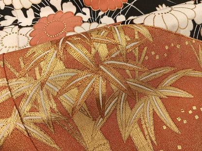 平和屋着物■豪華黒留袖 駒刺繍 笹竹花文 金彩 正絹 逸品 BAAX4522mz