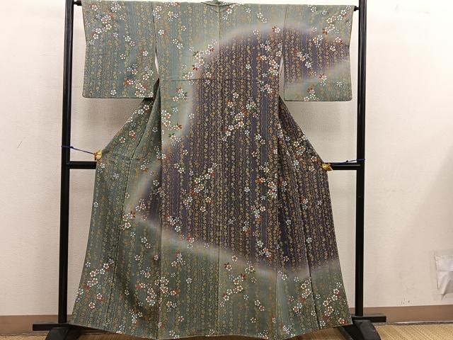 平和屋着物■訪問着 草花文 暈し染め 金糸 正絹 逸品 BAAX4523mz