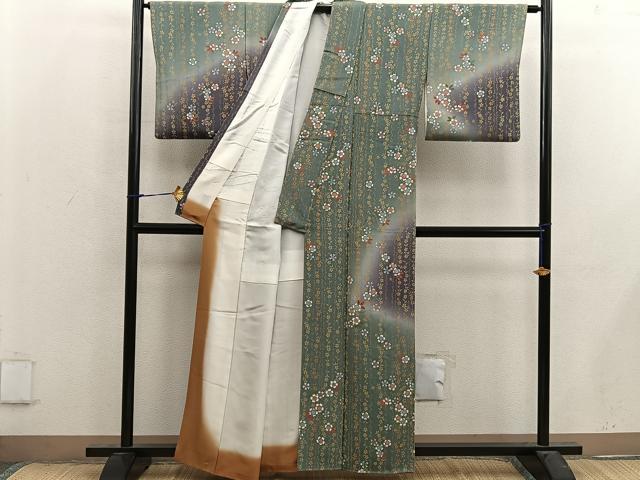 平和屋着物■訪問着 草花文 暈し染め 金糸 正絹 逸品 BAAX4523mz