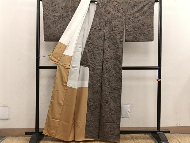 平和屋着物■上質な紬 椿花文 正絹 逸品 BAAX4524mz