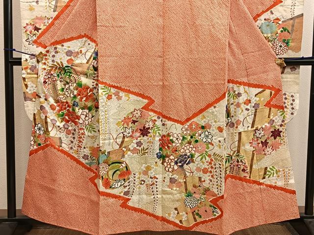 平和屋着物■豪華振袖 駒刺繍 絞り 牡丹花文 金彩 正絹 逸品 BAAX4534mz