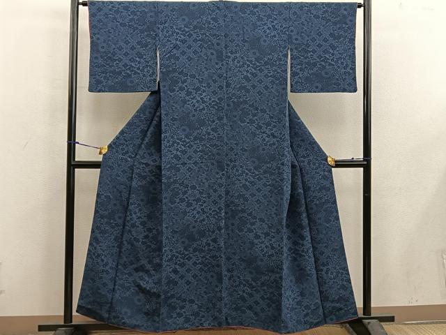 平和屋着物●本藍　型絵染　小紋　蜀江牡丹文　正絹　逸品　DABA4124az 平和屋着物○本藍 型絵染 小紋 蜀江牡丹文 正絹 逸品 DABA4124az
