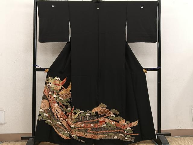 平和屋着物■豪華黒留袖 駒刺繍 飛鶴花文 金彩 正絹 逸品 BAAX4537mz