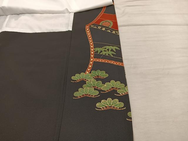 平和屋着物■豪華黒留袖 駒刺繍 飛鶴花文 金彩 正絹 逸品 BAAX4537mz
