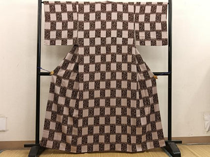 平和屋着物■上質な小紋 市松文様 正絹 逸品 未使用 BAAX4539mz