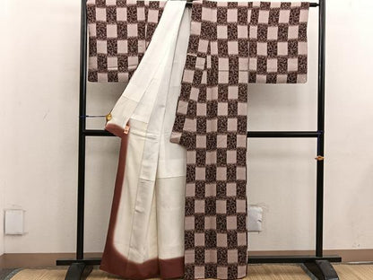 平和屋着物■上質な小紋 市松文様 正絹 逸品 未使用 BAAX4539mz