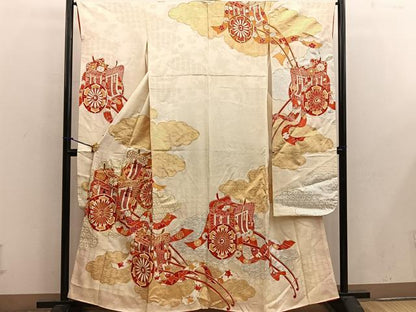 平和屋着物■豪華振袖　駒刺繍　御所車花文　金銀彩　正絹　逸品　BAAX4543mz