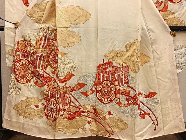 平和屋着物■豪華振袖　駒刺繍　御所車花文　金銀彩　正絹　逸品　BAAX4543mz