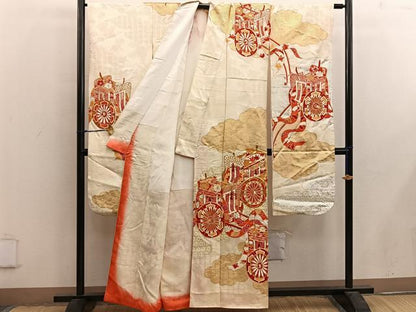 平和屋着物■豪華振袖　駒刺繍　御所車花文　金銀彩　正絹　逸品　BAAX4543mz
