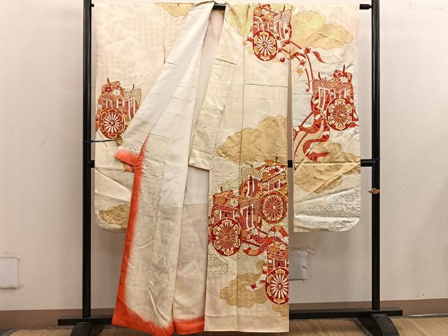 平和屋着物■豪華振袖　駒刺繍　御所車花文　金銀彩　正絹　逸品　BAAX4543mz