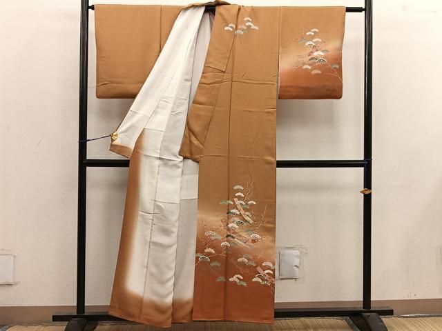 平和屋着物■訪問着　枝梅松文　暈し染め　金彩　正絹　逸品　BAAX4558mz