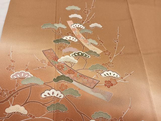 平和屋着物■訪問着　枝梅松文　暈し染め　金彩　正絹　逸品　BAAX4558mz