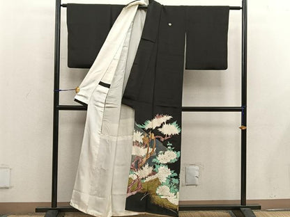 平和屋着物■豪華黒留袖　刺繍　鳳凰花文　金彩　正絹　逸品　BAAX4559mz