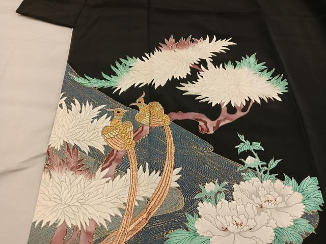 平和屋着物■豪華黒留袖　刺繍　鳳凰花文　金彩　正絹　逸品　BAAX4559mz