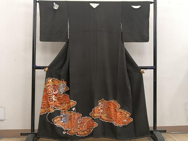 平和屋着物■豪華黒留袖　駒刺繍　飛鶴花文　金彩　正絹　逸品　BAAX4569mz