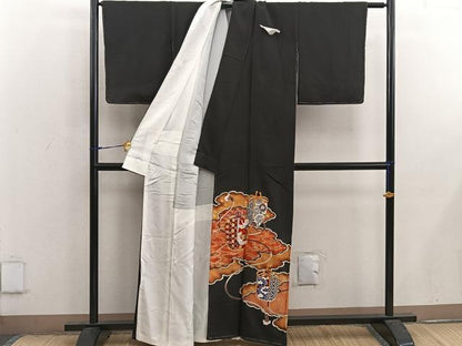 平和屋着物■豪華黒留袖　駒刺繍　飛鶴花文　金彩　正絹　逸品　BAAX4569mz