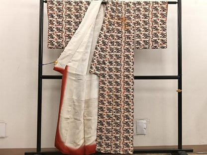 平和屋着物■上質な小紋 型染め 幾何学花文 正絹 逸品 BAAX4571mz