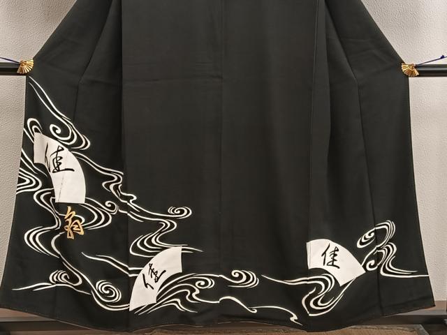 平和屋着物■訪問着　流水地紙文　黒地　金彩　正絹　逸品　BAAX4579mz