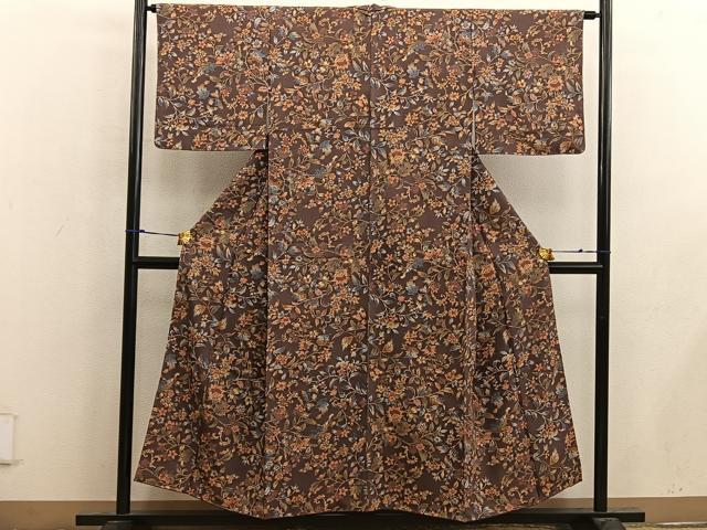 平和屋着物■上質な小紋　更紗枝花文　正絹　逸品　BAAX4581mz