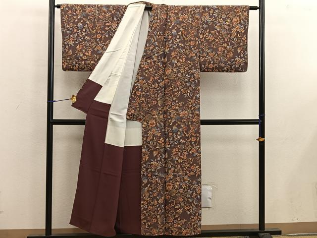 平和屋着物■上質な小紋　更紗枝花文　正絹　逸品　BAAX4581mz