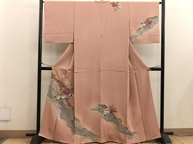 平和屋着物■訪問着 扇面花鳥文 暈し染め 金彩 松坂屋扱い 正絹 逸品 BAAX4582mz