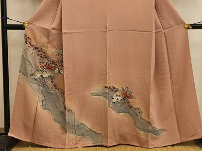 平和屋着物■訪問着 扇面花鳥文 暈し染め 金彩 松坂屋扱い 正絹 逸品 BAAX4582mz