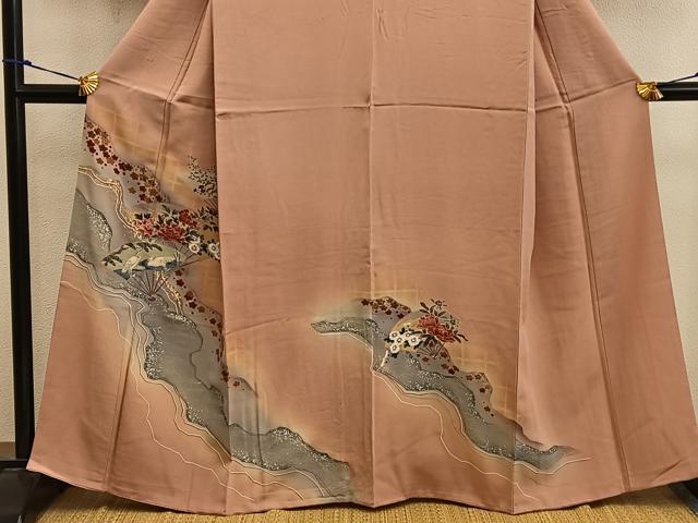 平和屋着物■訪問着 扇面花鳥文 暈し染め 金彩 松坂屋扱い 正絹 逸品 BAAX4582mz