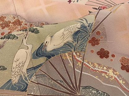 平和屋着物■訪問着 扇面花鳥文 暈し染め 金彩 松坂屋扱い 正絹 逸品 BAAX4582mz