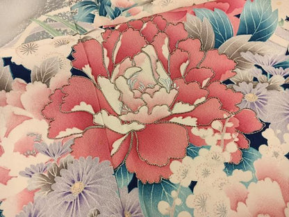 平和屋着物■豪華振袖 駒刺繍 牡丹花文 銀彩 正絹 逸品 BAAX4586mz
