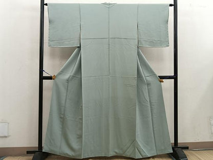 平和屋着物■上質な色無地　幾何学地紋　裏葉柳色　正絹　逸品　BAAX4589mz