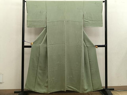 平和屋着物■上質な色無地　草葉地紋　若葉色　正絹　逸品　BAAX4590mz