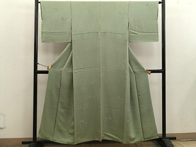 平和屋着物■上質な色無地　草葉地紋　若葉色　正絹　逸品　BAAX4590mz