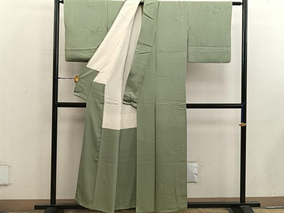 平和屋着物■上質な色無地　草葉地紋　若葉色　正絹　逸品　BAAX4590mz