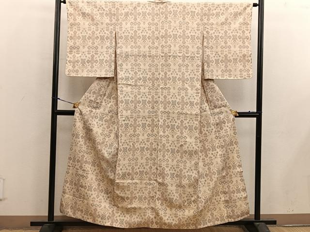 平和屋着物▽本塩沢　単衣　幾何学文様　正絹　逸品　AAAY9428jh 平和屋着物▽本塩沢 単衣 幾何学文様 正絹 逸品 AAAY9428jh 【公式通販】