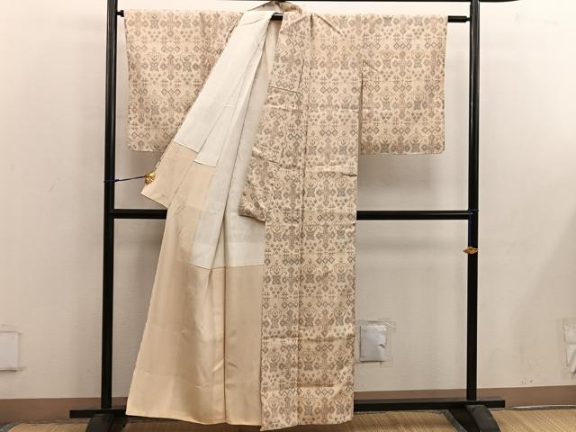 平和屋着物▽本塩沢　単衣　幾何学文様　正絹　逸品　AAAZ0978jh 平和屋着物▽本塩沢 単衣 幾何学文様 正絹 逸品 AABH8527jh