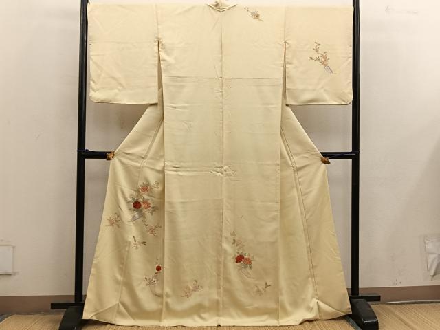 平和屋着物■訪問着　刺繍　牡丹花文　銀彩　正絹　逸品　BAAX4599mz