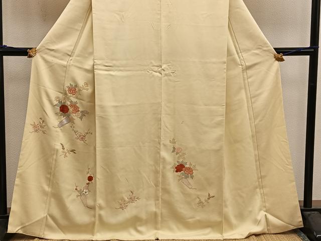 平和屋着物■訪問着　刺繍　牡丹花文　銀彩　正絹　逸品　BAAX4599mz