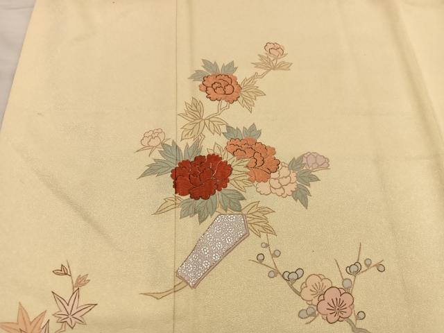 平和屋着物■訪問着　刺繍　牡丹花文　銀彩　正絹　逸品　BAAX4599mz