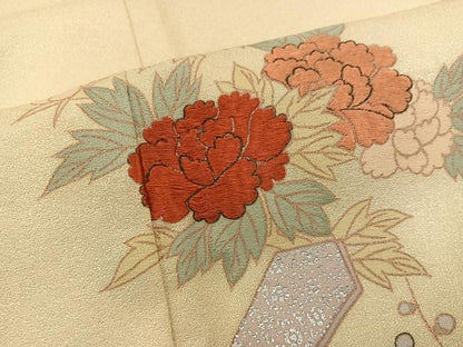 平和屋着物■訪問着　刺繍　牡丹花文　銀彩　正絹　逸品　BAAX4599mz