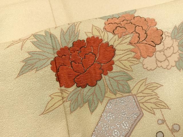 平和屋着物■訪問着　刺繍　牡丹花文　銀彩　正絹　逸品　BAAX4599mz