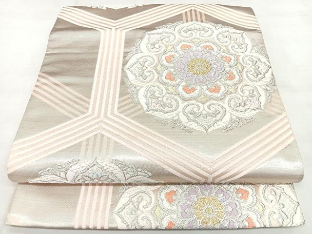 平和屋着物◎六通柄袋帯 唐織 亀甲花文 やまとオリジナル 金銀糸 引箔 正絹 逸品 BAAX4604qw